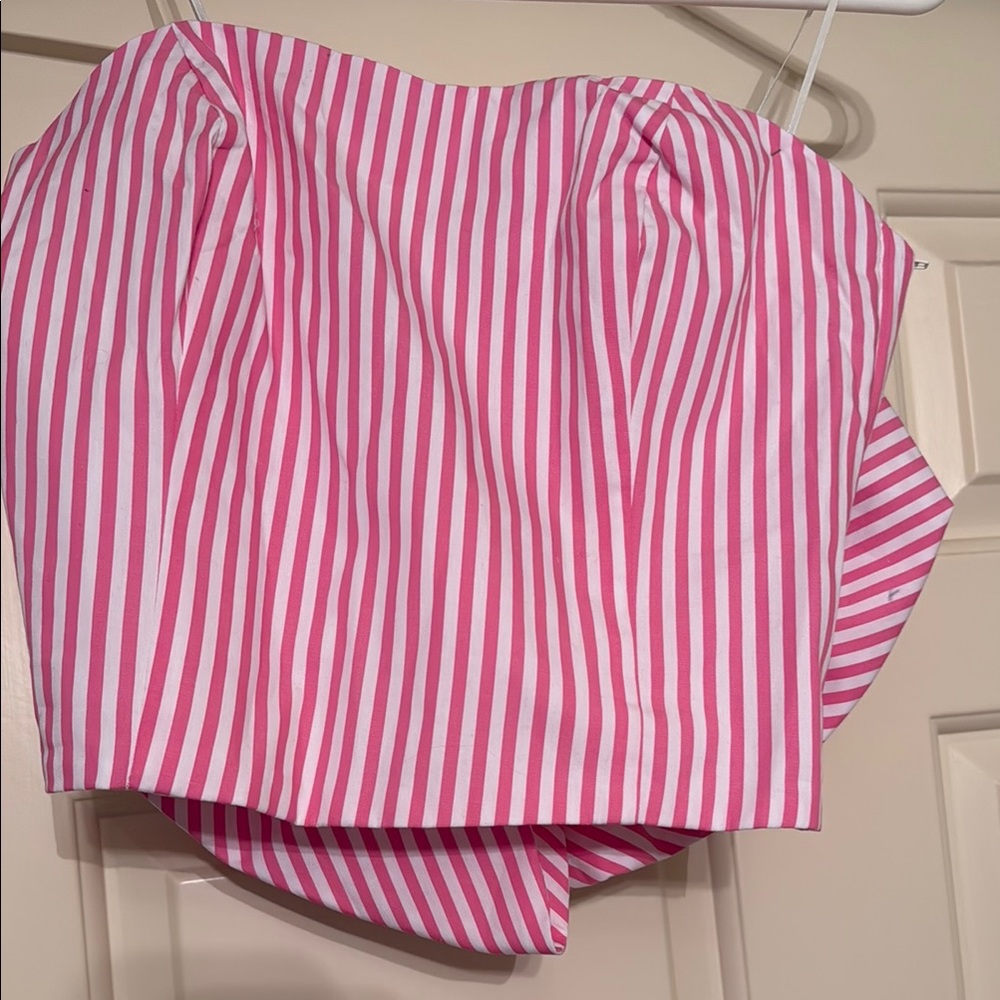 Pink and White Striped Strapless Top